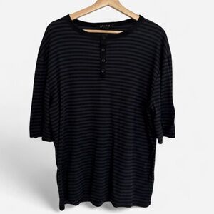 21men Black and Navy Blue Striped Henley Tee